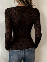 Chic Leopard Print Sheer-Paneled Blouse