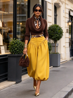 Chic Street Style Vibrant Yellow Elastic Waist Trousers