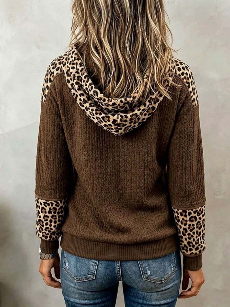 Women's Asymmetrical Zip Leopard Accent Pullover Sweater