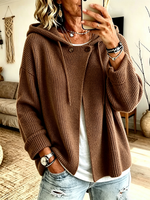 Cozy Thickened Asymmetrical Hem Hooded Knit Cardigan
