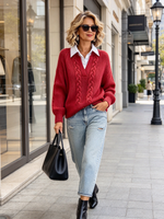 Classic Cable Knit False Two-piece Cable Sweater