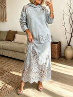 Cozy Lace-Accented Hooded Knit Two-Piece Set