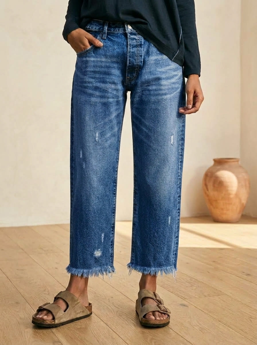 đ„Hot Sale 3000+đ„Women's Retro Fringed Cropped Straight Leg Jeans