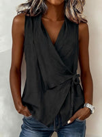 Casual Sleeveless Collared Linen-cotton Shirt