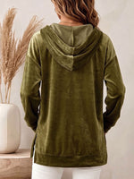 Women's Solid Color V-neck Long-sleeve Casual Loose Hooded Velour Shirt