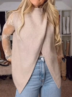 Asymmetric Wrap-front Mock-neck Knit Vest