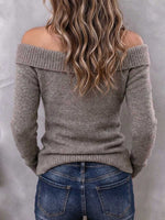 Women's Taupe Off-The-Shoulder Button Detail Knit Sweater