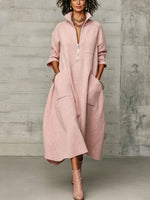 Elegant Quarter-zip High Collar Oversized Knit Midi Dress