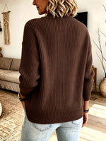 Chic Asymmetric Zip & Button Ribbed Knit Pullover
