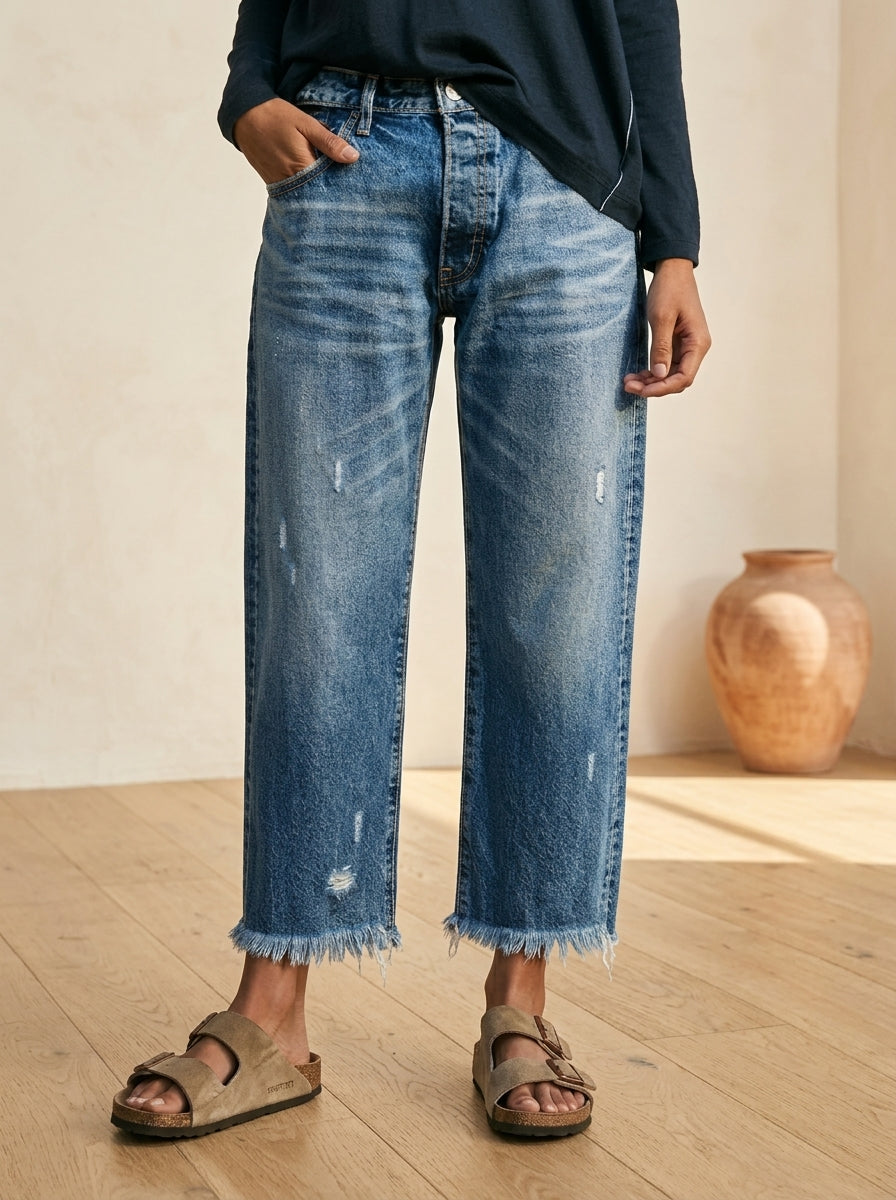 đ„Hot Sale 3000+đ„Women's Retro Fringed Cropped Straight Leg Jeans
