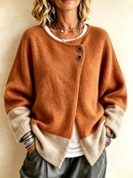 Cozy Asymmetrical Two-tone Wool Blend Cardigan