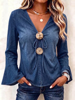 Chic Tencel Denim Knotted V-Neck Top