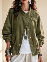 Stylish Casual Corduroy Jacket With Asymmetric Collar