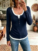 Chic Ribbed Knit Top Featuring A White Knit "faux-layered" Panel Design.