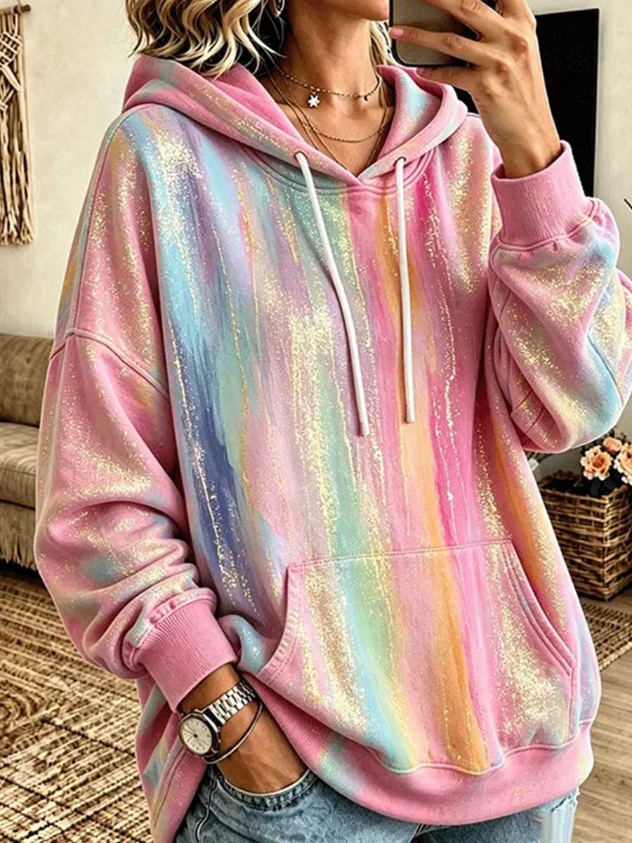 Women's Abstract Print Loose-fit Long-sleeve Hoodie