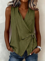 Casual Sleeveless Collared Linen-cotton Shirt