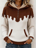 Women's Casual Loose-fit Color-block Hooded Top With Collar And Long Sleeves