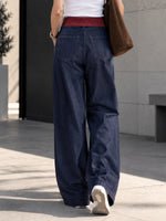 Casual Wide-leg Jeans With Color-block Waistband