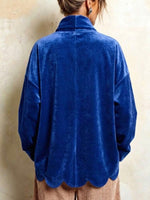Velvet Jacket With A Wavy Hem And Diagonal Large Round Buttons