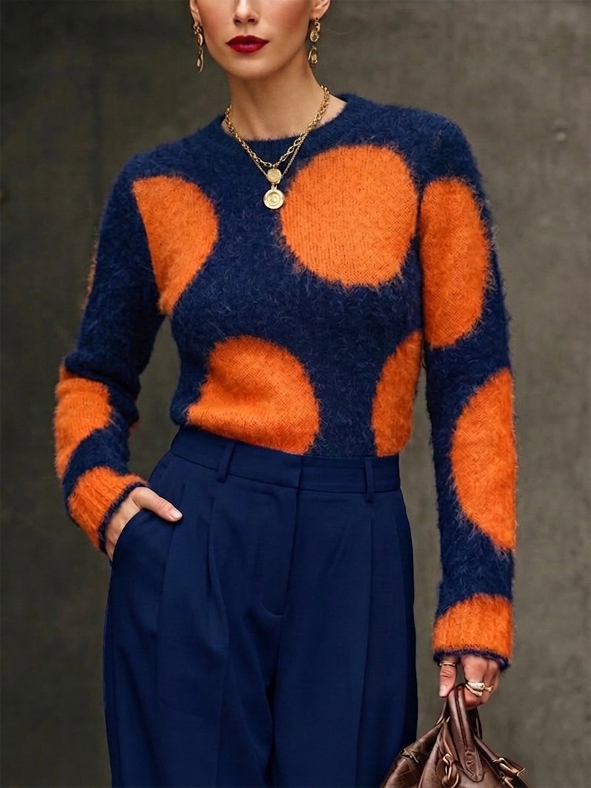 Chic Large-polka-dot Knit Top