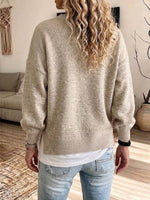 Loose-fit Knit Sweater With A Round Neck, Lantern Sleeves, And Side Slits