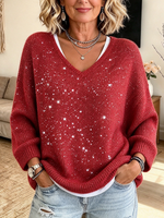 Classic V-neckline Sparkly Oversized Knit Sweater