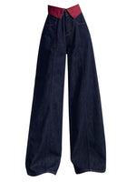 Casual Wide-leg Jeans With Color-block Waistband