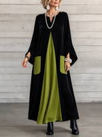 Elegant Artistic Cut Color-block Velvet Dress