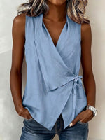 Casual Sleeveless Collared Linen-cotton Shirt