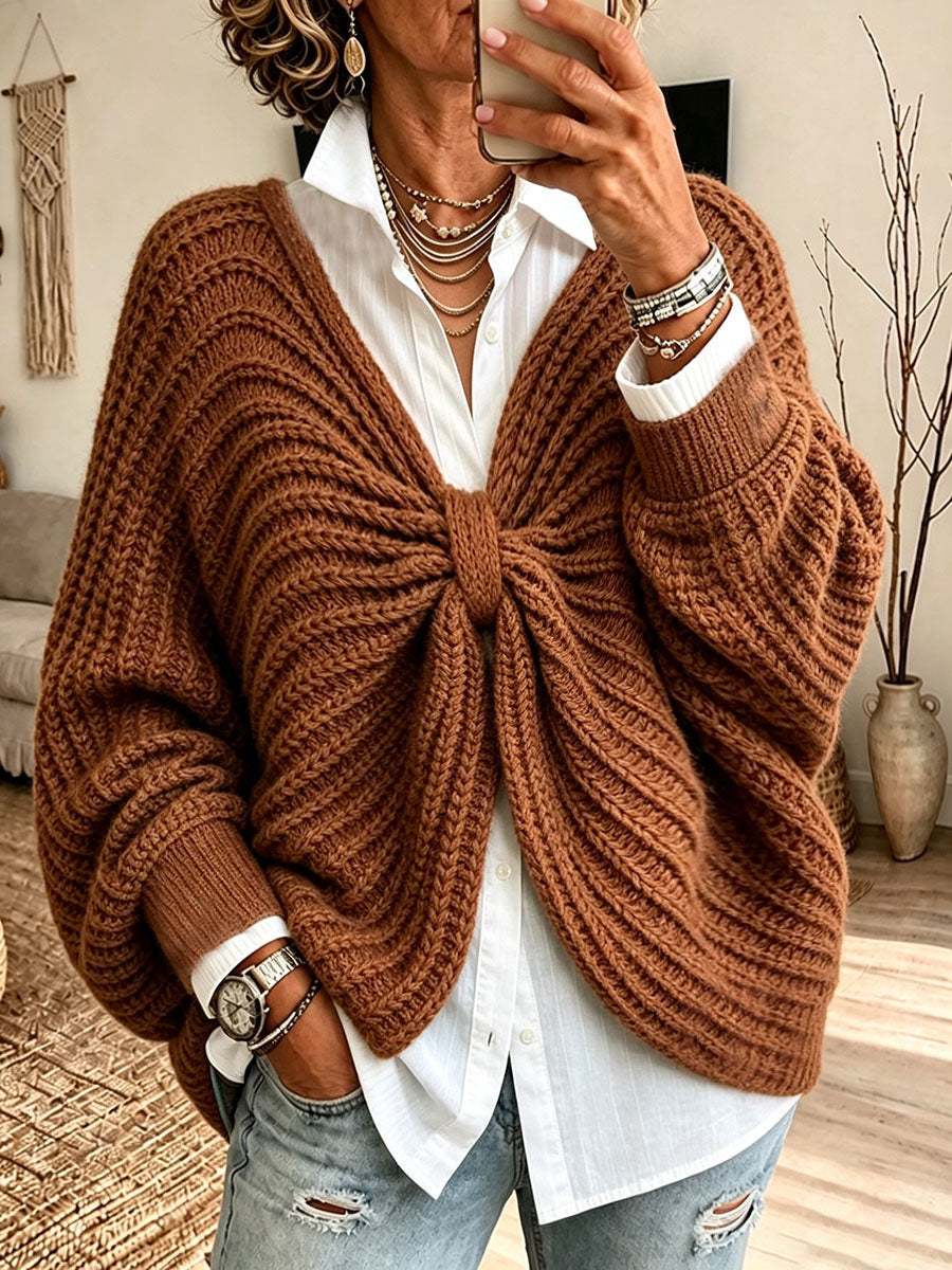 Relaxed Oversized Batwing Sleeves Cardigan Knit Top
