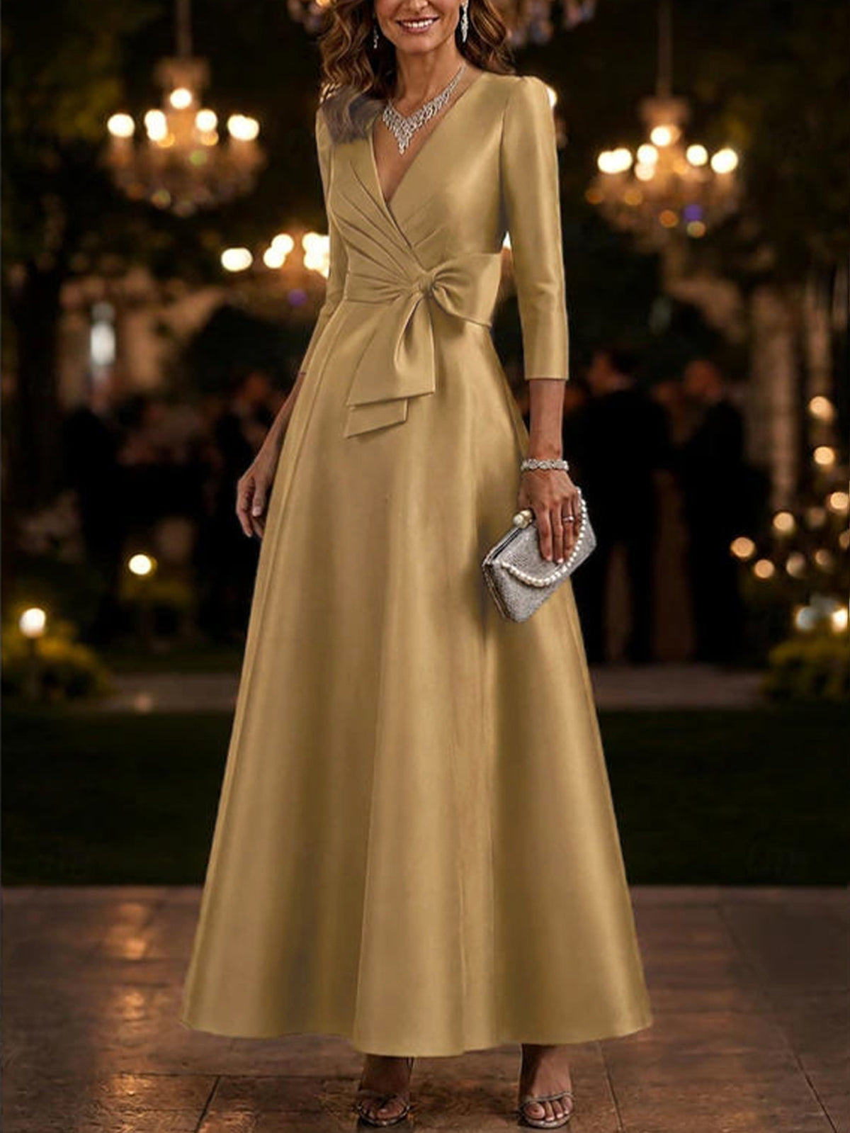 Elegant Brocade V-neck Maxi Dress