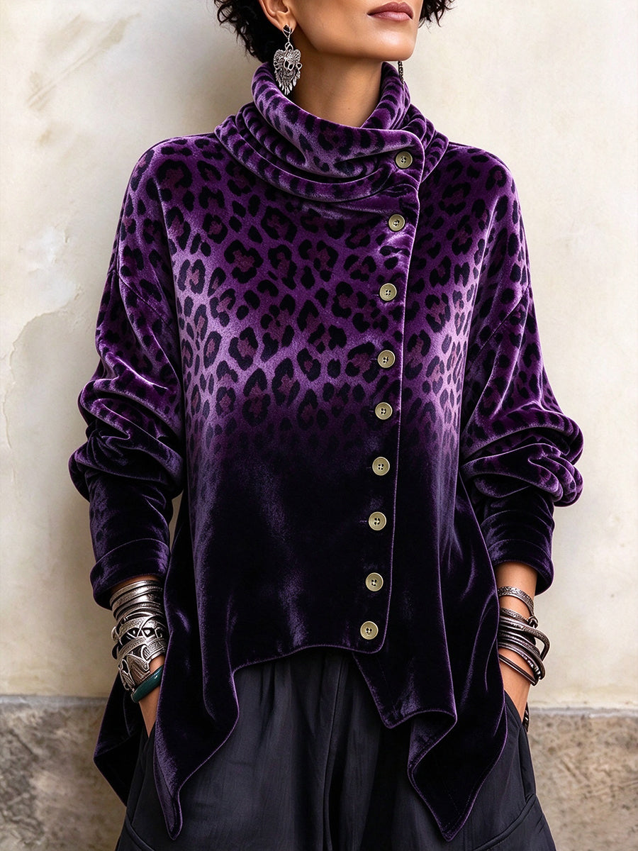 Purple Ombré Leopard-print Velvet Top