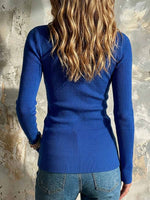 Women's Royal Blue Asymmetric Wrap Ribbed Knit Top
