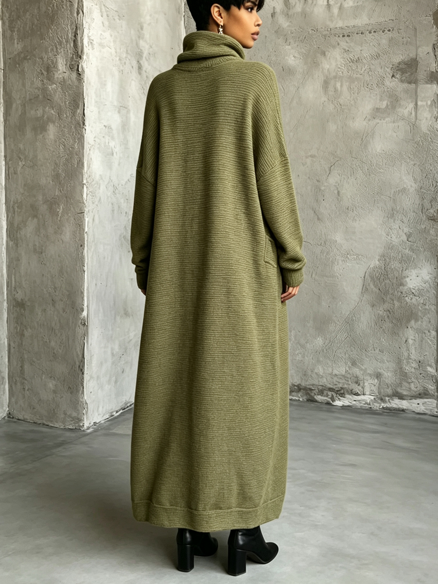 Chic Oversized Knit Turtleneck Maxi Dress