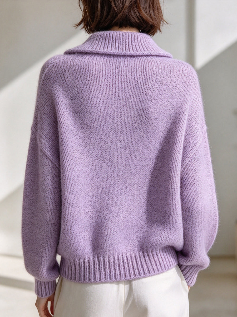 Elegant Asymmetric-neck Knit Cardigan