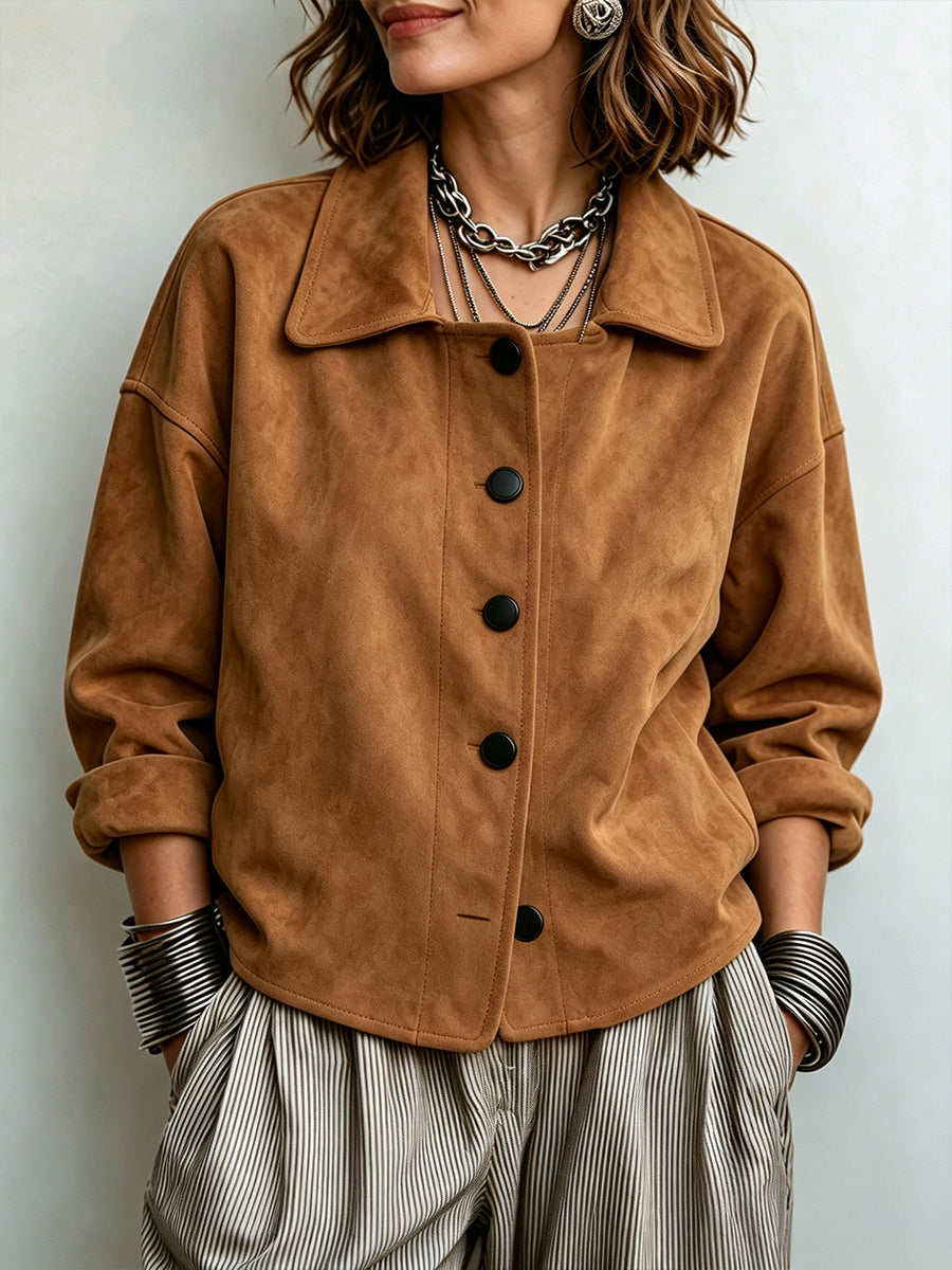 Cozy Suede-Feel Button-Front Jacket