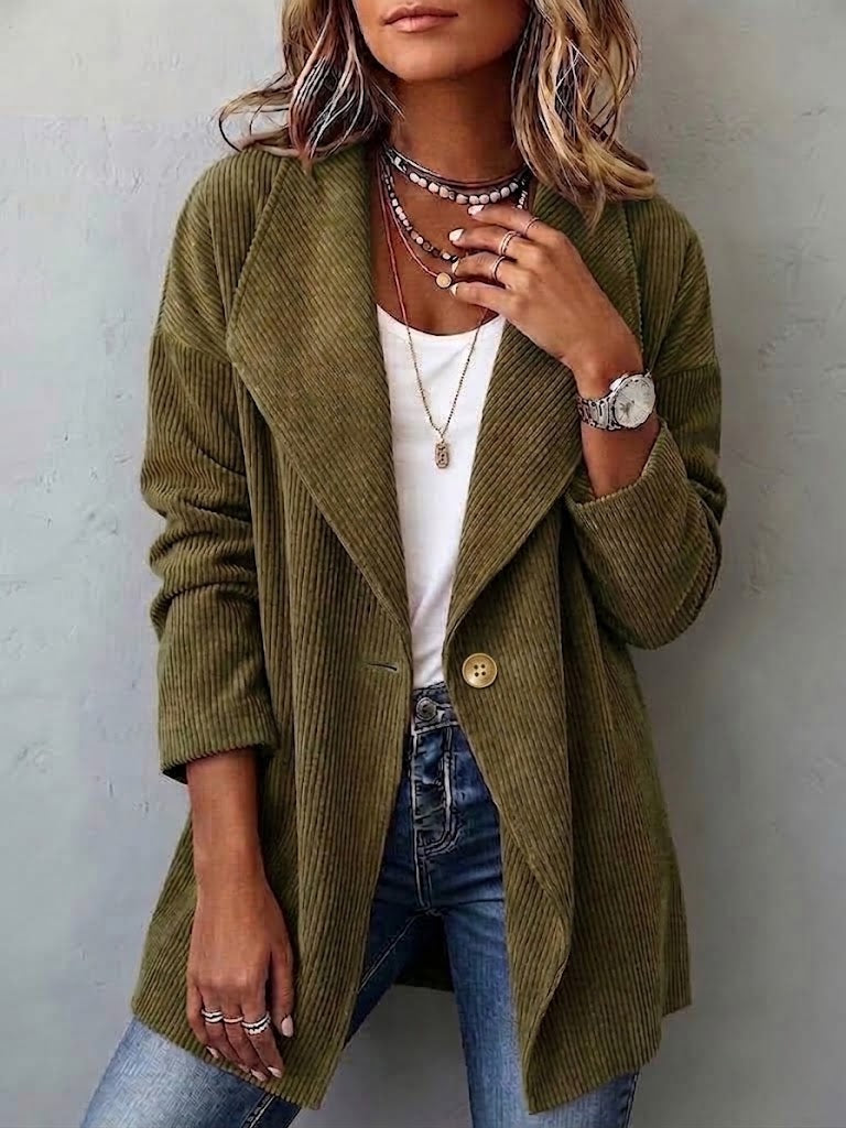 Single-button Corduroy Jacket With Oversized Lapels