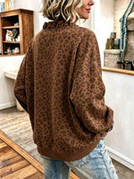 Women's Leopard Print V-Neck Long Sleeve Ruffle Trim Pullover Sweatshirt