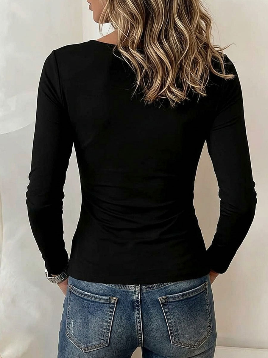 Women's V-neck Floral Lace Spliced Long Sleeve Blouse