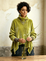Chic Velvet Asymmetric Button Turtleneck Top
