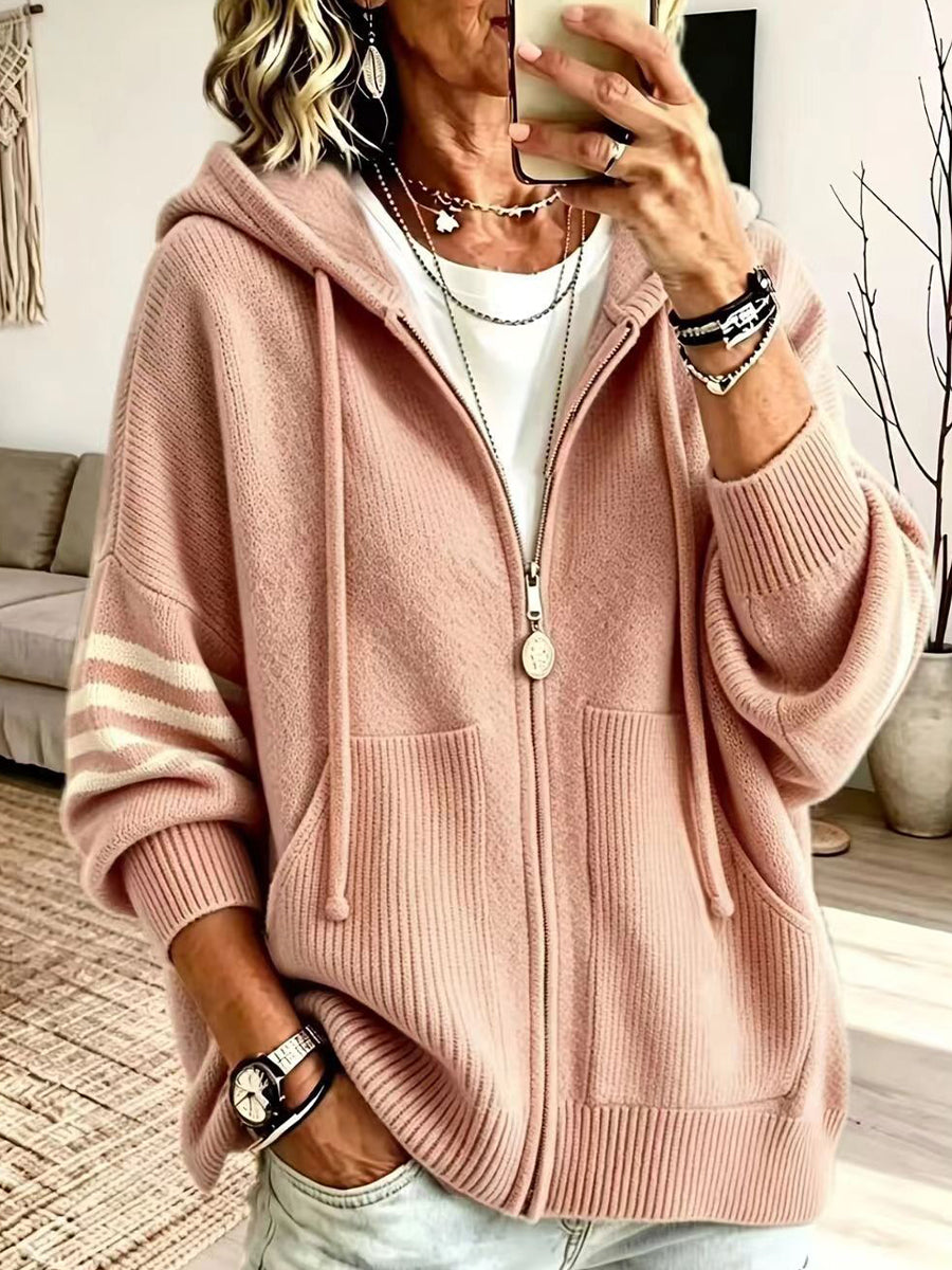 Oversized Knit Hoodie With Drawstring