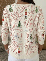 Christmas Nutcracker Print Henley Knit Sweater