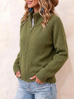 Women's Solid-color Stand-collar Long-sleeve Loose-fit Knit Cardigan