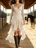 Western Style Black Lace High-Low Ruffle Dress