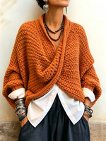 Cozy Relaxed Batwing Sleeves Crossover V-neck Sweater