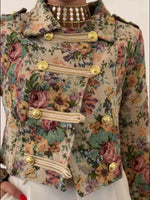 Cropped Military-style Jacket In Vintage-floral Brocade
