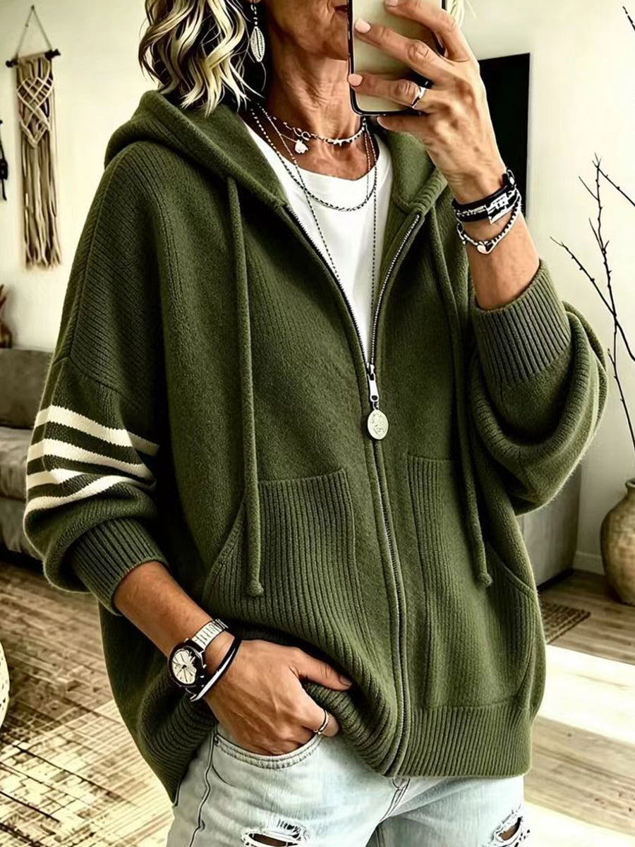 Oversized Knit Hoodie With Drawstring