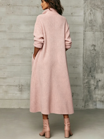 Elegant Quarter-zip High Collar Oversized Knit Midi Dress
