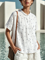 Polka Dot Linen-cotton Short Sleeve Shirt