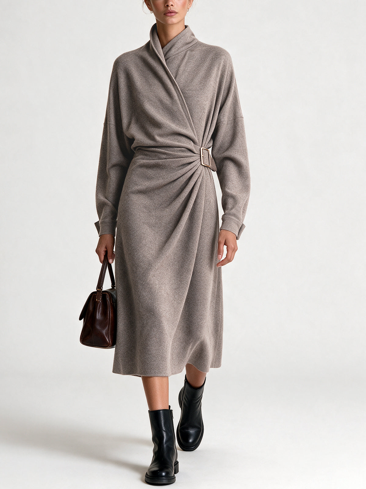 Elegant Knitted Wrap Midi Skirt